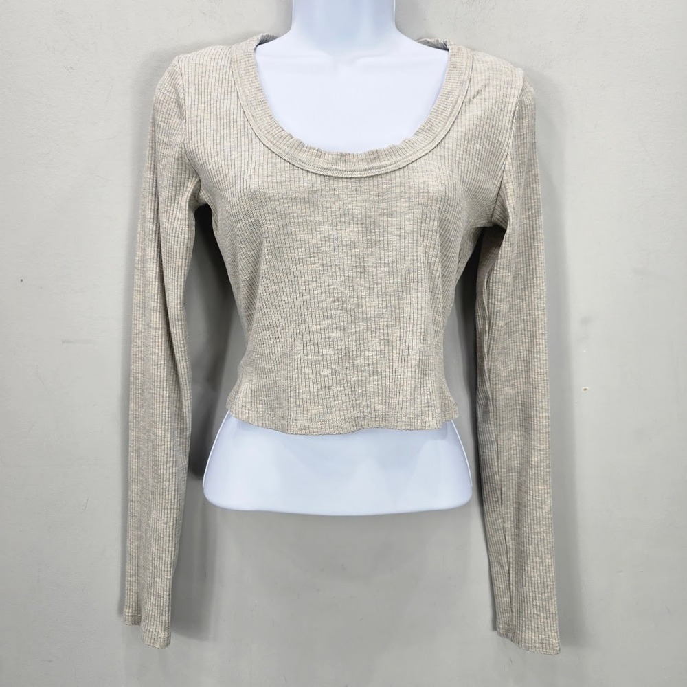 Reformation Paige Eco Rib Knit Top M Heathered Gray Ribbed Organic Cotton Blend